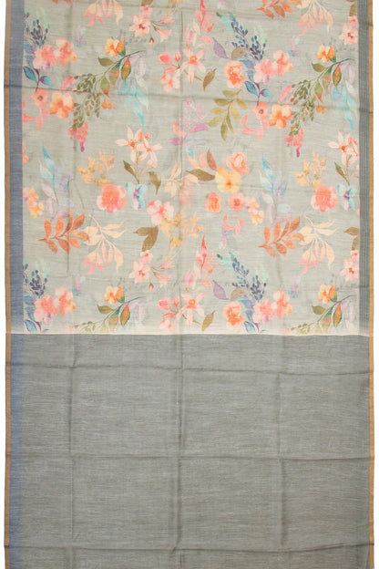 Chanderi Cotton Floral Printed Grey Saree