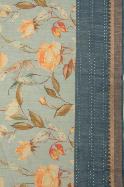 Chanderi Cotton Floral Printed Pastel Green Saree