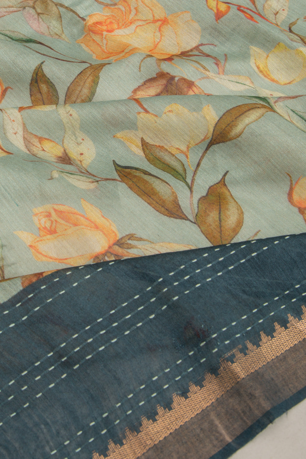 Chanderi Cotton Floral Printed Pastel Green Saree