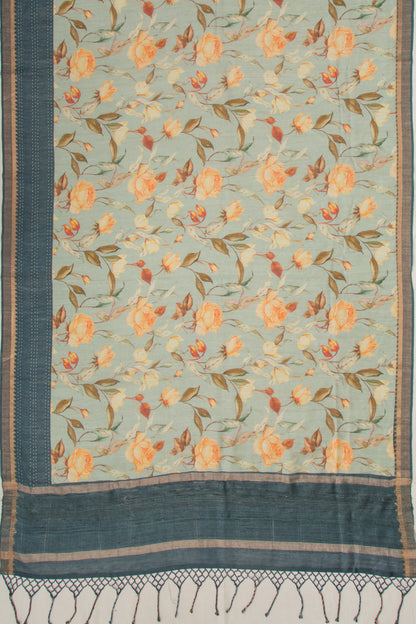 Chanderi Cotton Floral Printed Pastel Green Saree