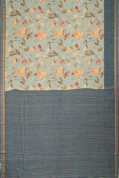 Chanderi Cotton Floral Printed Pastel Green Saree