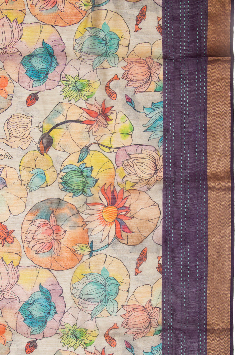 Chanderi Cotton Floral Printed Grey Saree