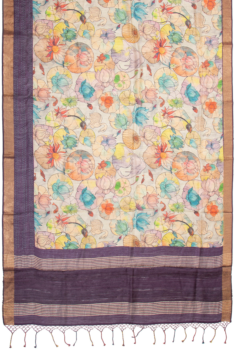 Chanderi Cotton Floral Printed Grey Saree