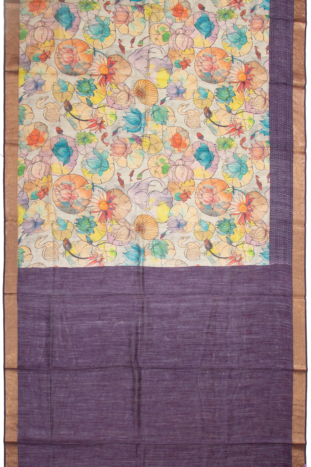 Chanderi Cotton Floral Printed Grey Saree