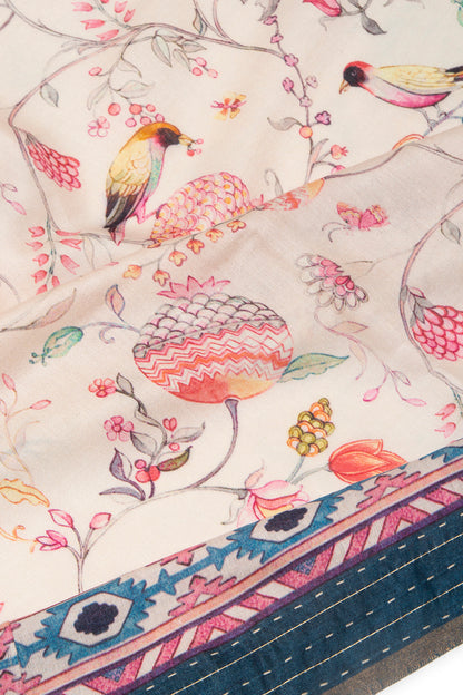 Chanderi Cotton Floral Printed Cream Saree