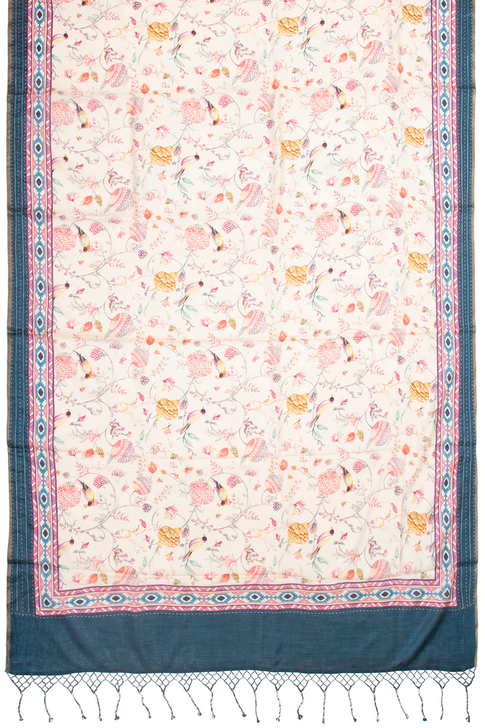 Chanderi Cotton Floral Printed Cream Saree