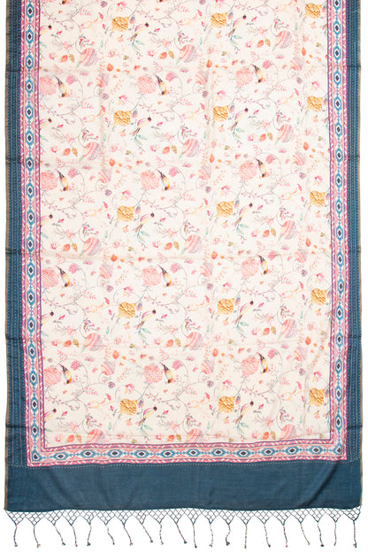 Chanderi Cotton Floral Printed Cream Saree