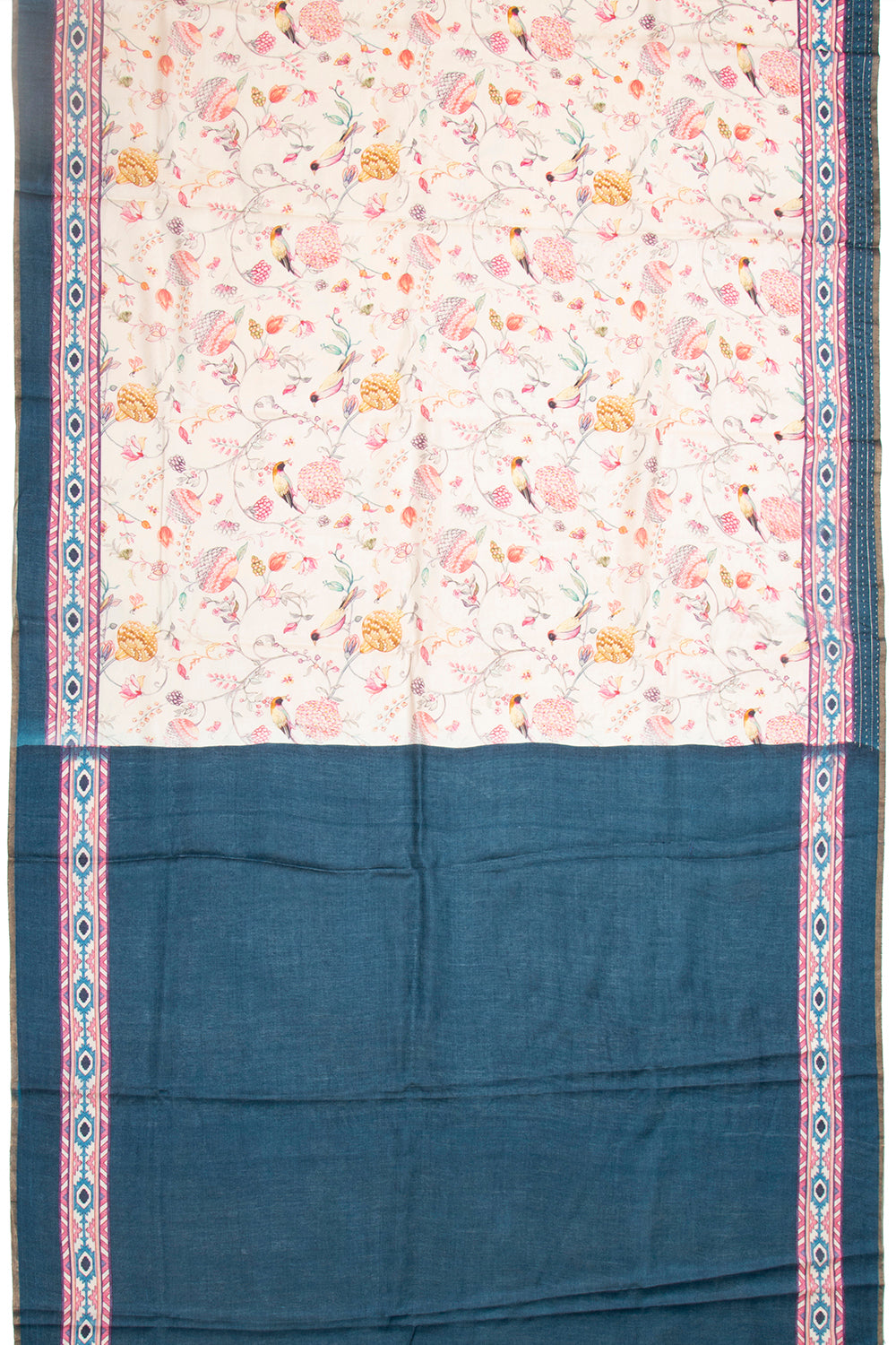 Chanderi Cotton Floral Printed Cream Saree