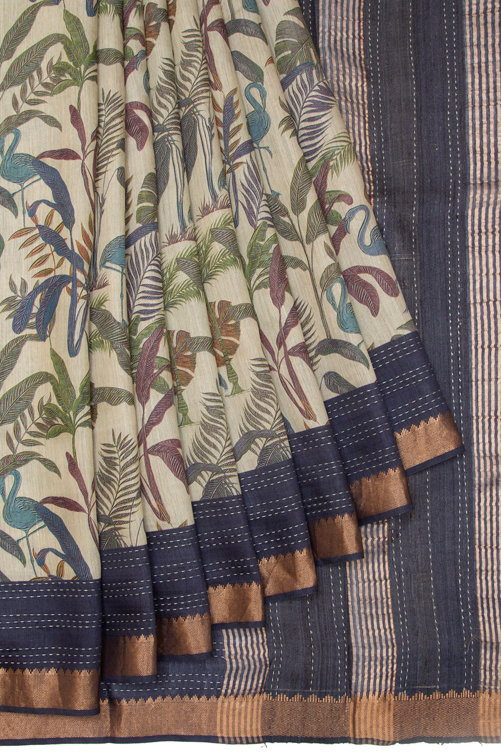 Chanderi Cotton Floral Printed Cream Saree