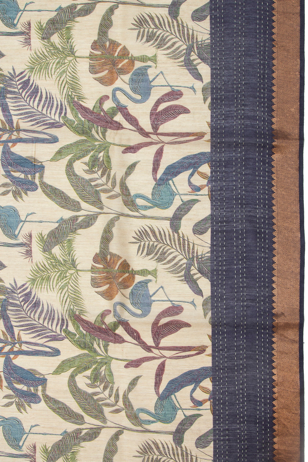 Chanderi Cotton Floral Printed Cream Saree