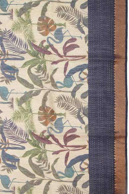 Chanderi Cotton Floral Printed Cream Saree