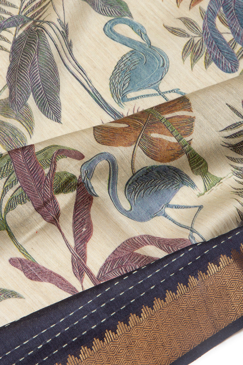 Chanderi Cotton Floral Printed Cream Saree