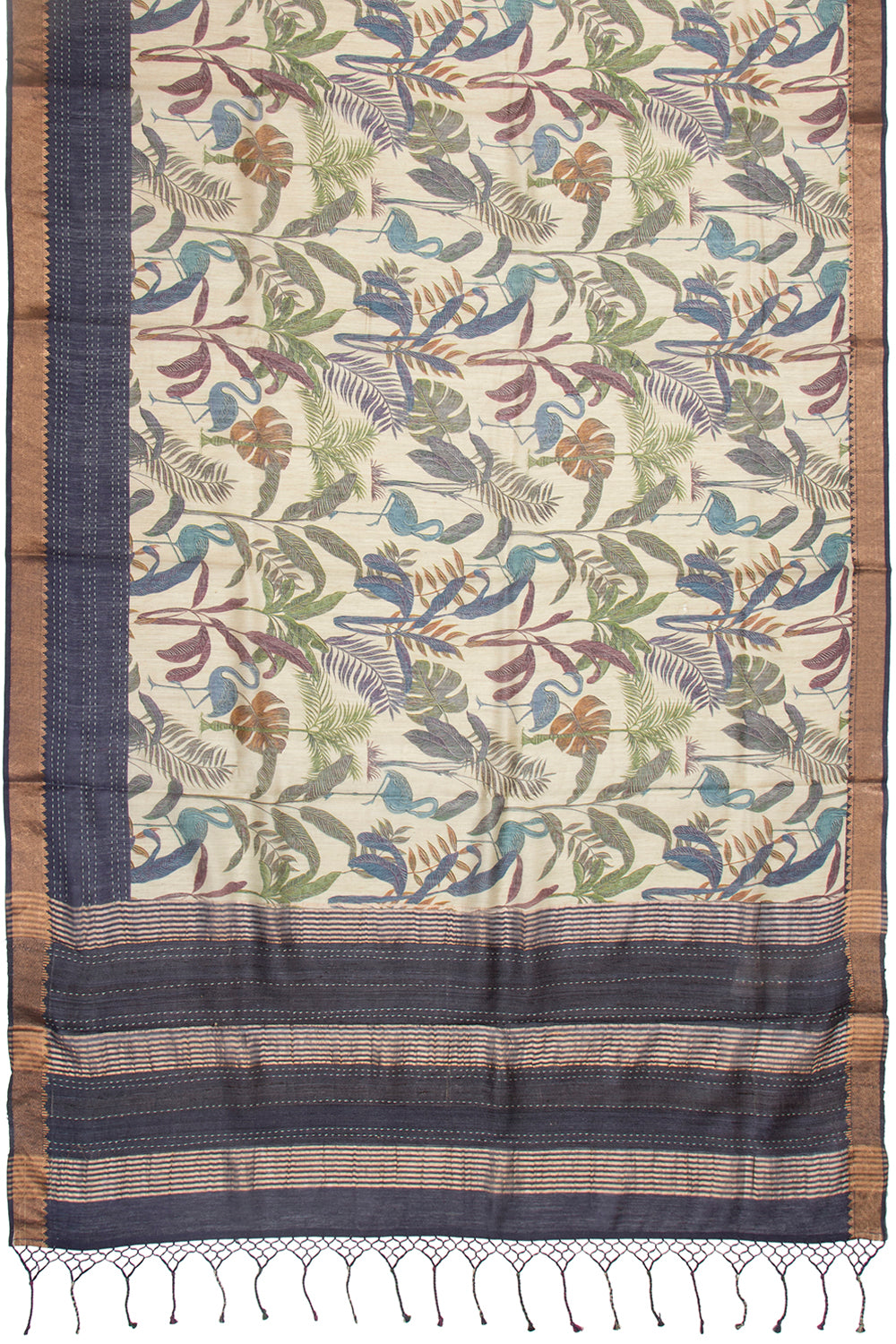 Chanderi Cotton Floral Printed Cream Saree