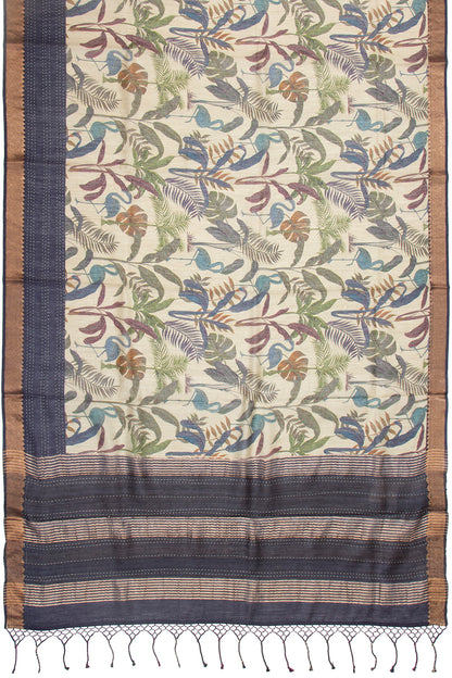 Chanderi Cotton Floral Printed Cream Saree