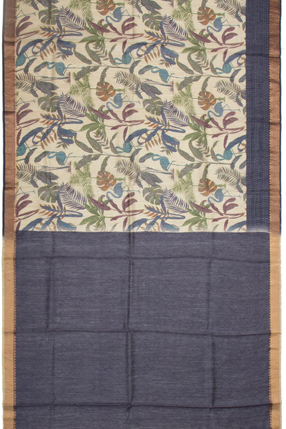 Chanderi Cotton Floral Printed Cream Saree