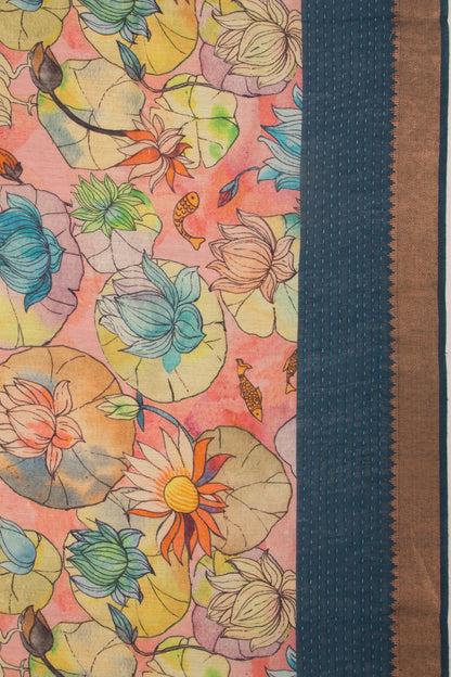 Chanderi Cotton Floral Printed Baby Pink Saree