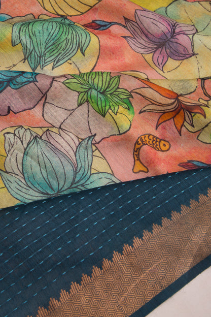 Chanderi Cotton Floral Printed Baby Pink Saree