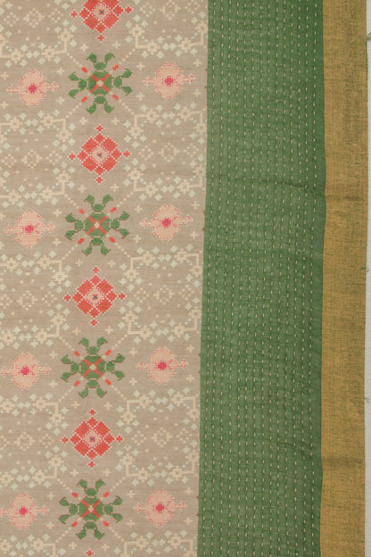 Chanderi Cotton Printed Grey Saree