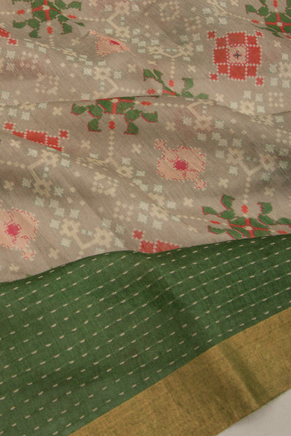 Chanderi Cotton Printed Grey Saree