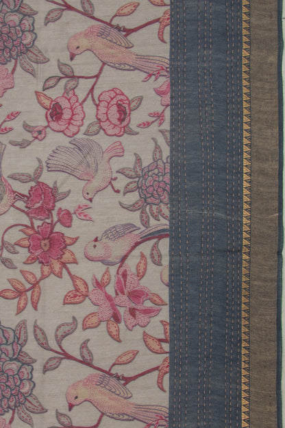 Chanderi Cotton Floral Printed Lilac Saree