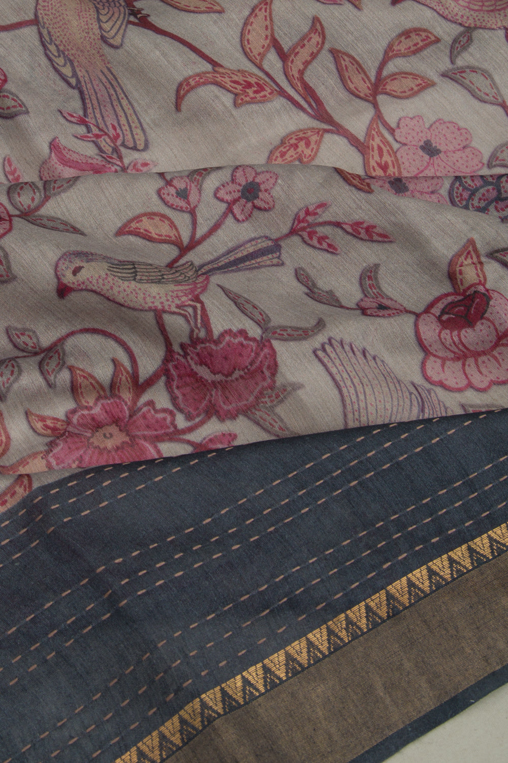 Chanderi Cotton Floral Printed Lilac Saree