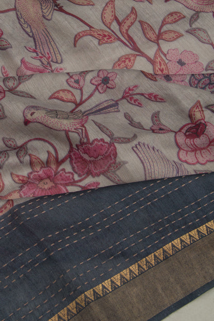 Chanderi Cotton Floral Printed Lilac Saree