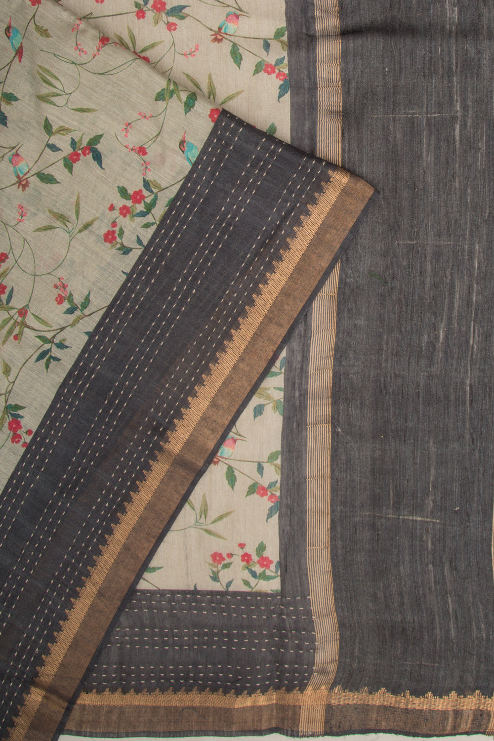 Chanderi Cotton Floral Printed Grey Saree