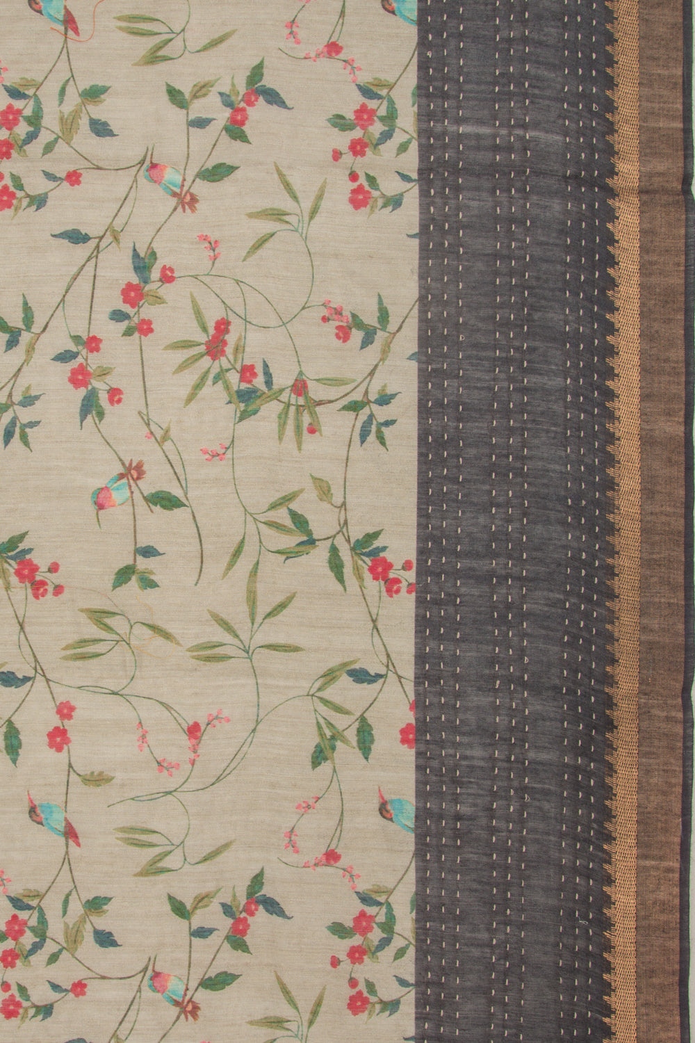 Chanderi Cotton Floral Printed Grey Saree
