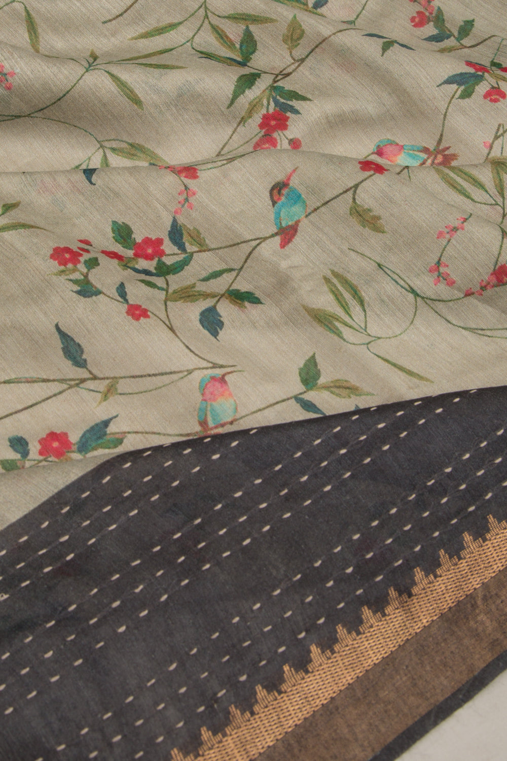 Chanderi Cotton Floral Printed Grey Saree