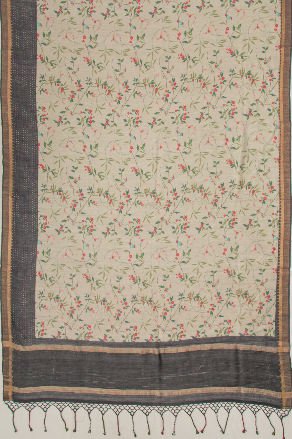 Chanderi Cotton Floral Printed Grey Saree