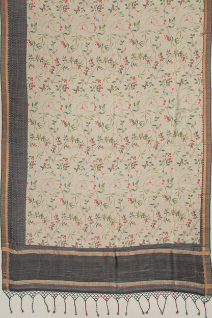 Chanderi Cotton Floral Printed Grey Saree