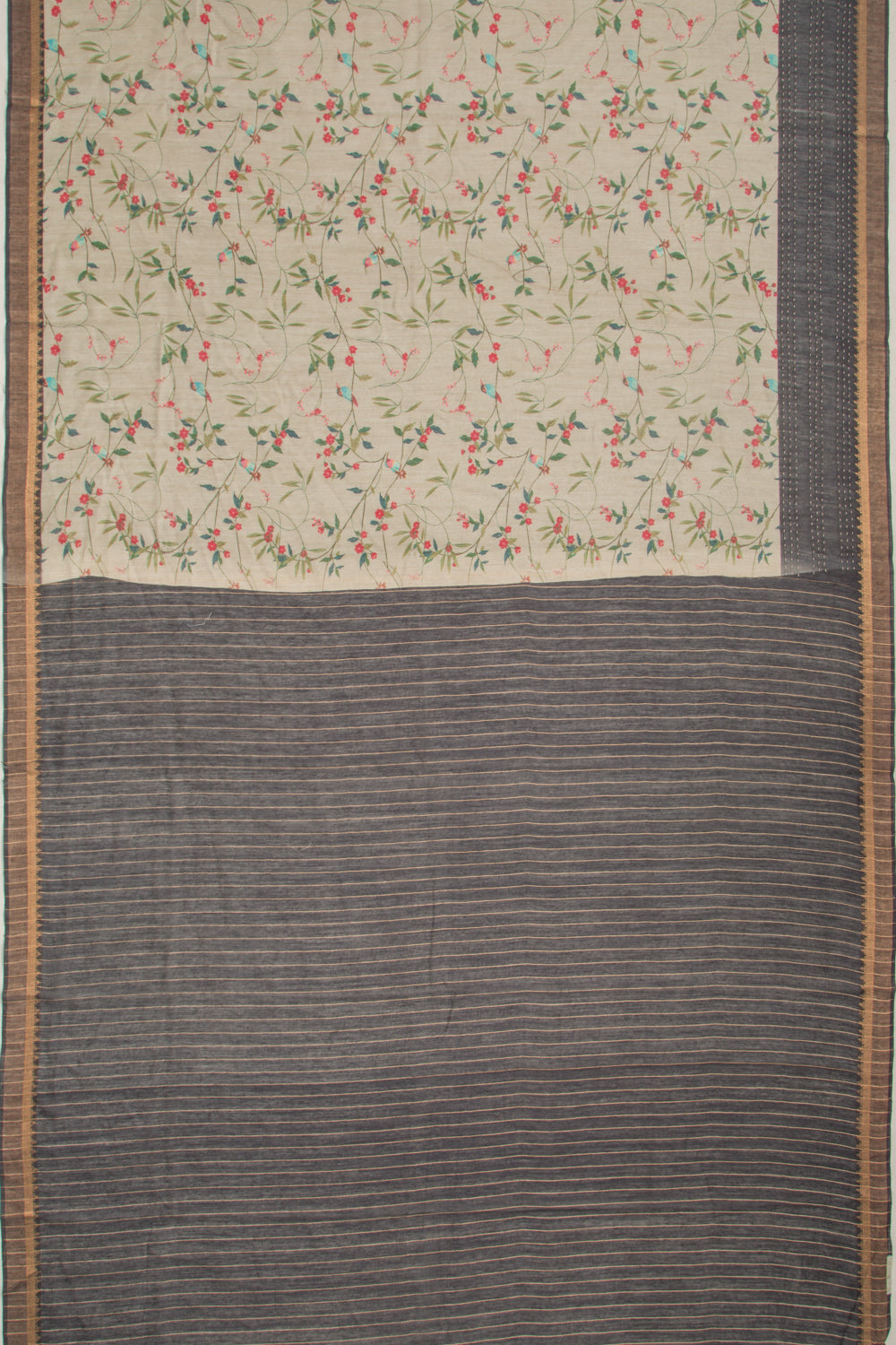 Chanderi Cotton Floral Printed Grey Saree