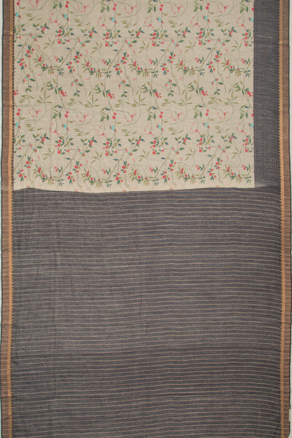 Chanderi Cotton Floral Printed Grey Saree