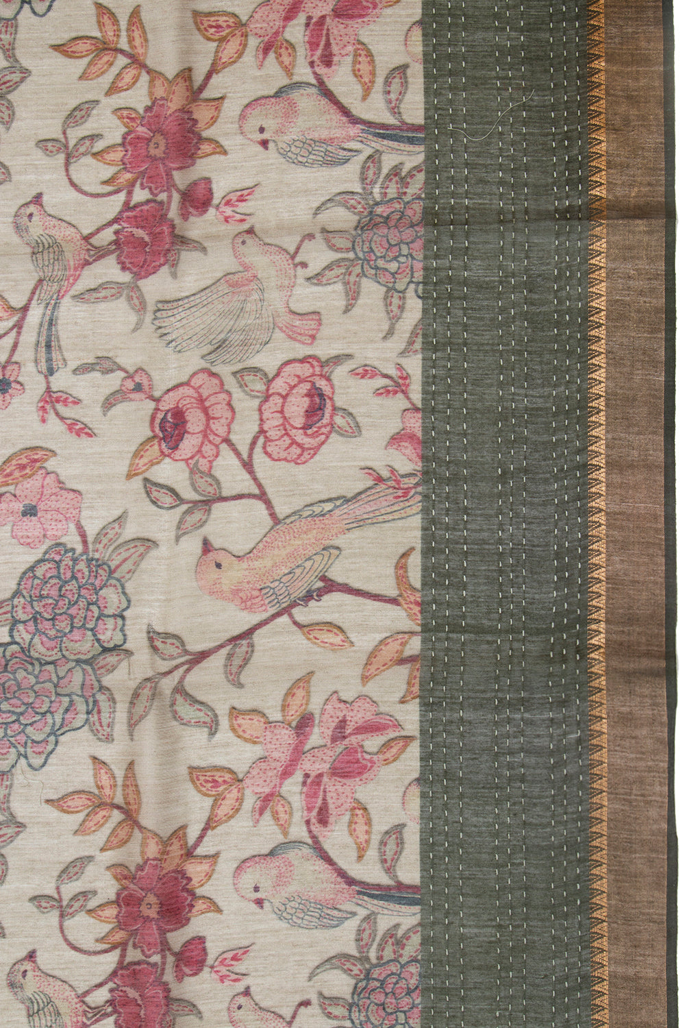 Chanderi Cotton Floral Printed Cream Saree