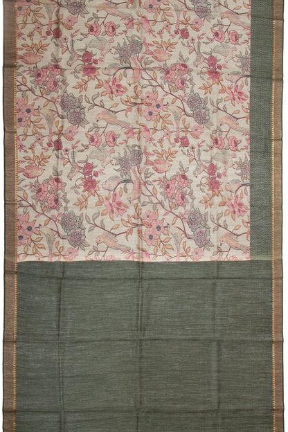 Chanderi Cotton Floral Printed Cream Saree