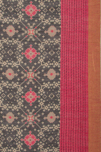 Chanderi Cotton Printed Black Saree