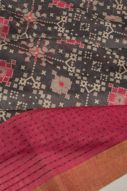 Chanderi Cotton Printed Black Saree