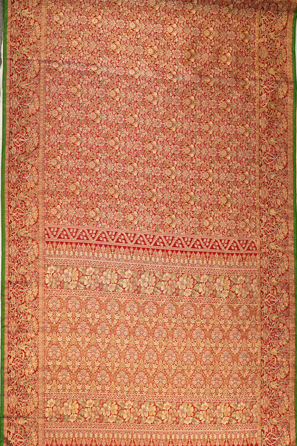 Kanchipuram Silk Tissue Brocade Red Saree - Not Allowed Online