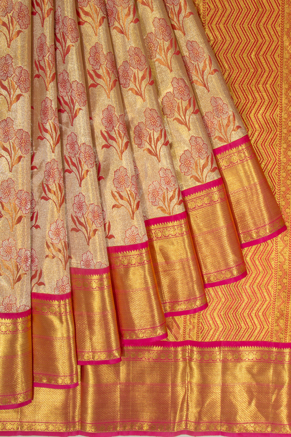Kanchipuram Silk Tissue Brocade Gold Saree