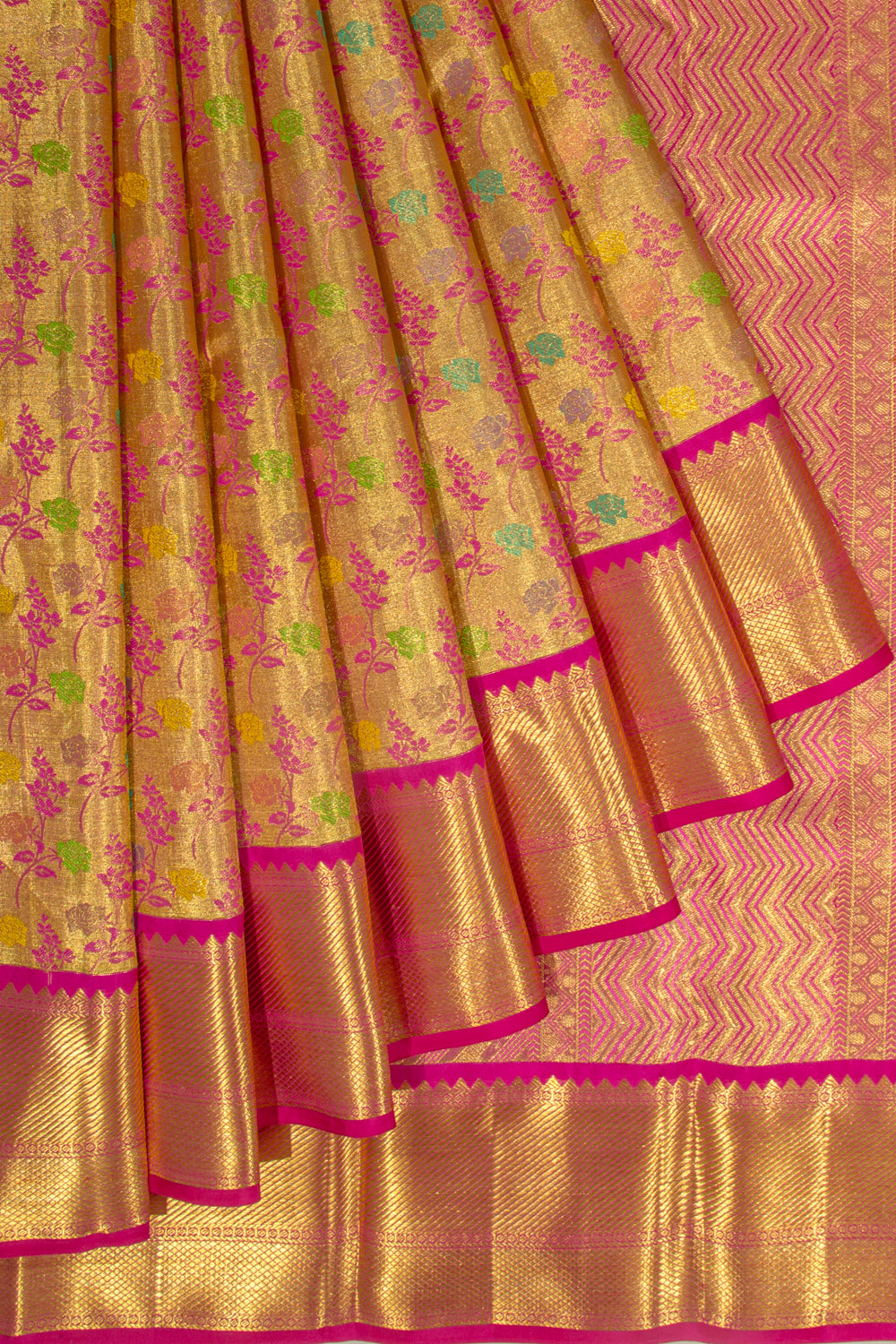 Kanchipuram Silk Tissue Brocade Gold Saree