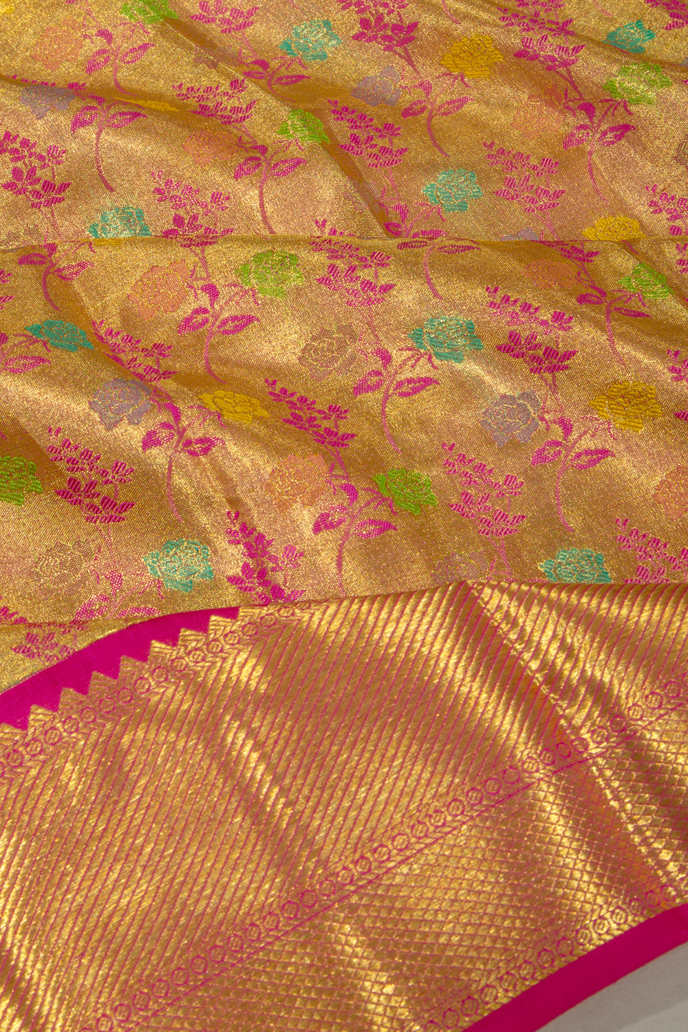 Kanchipuram Silk Tissue Brocade Gold Saree