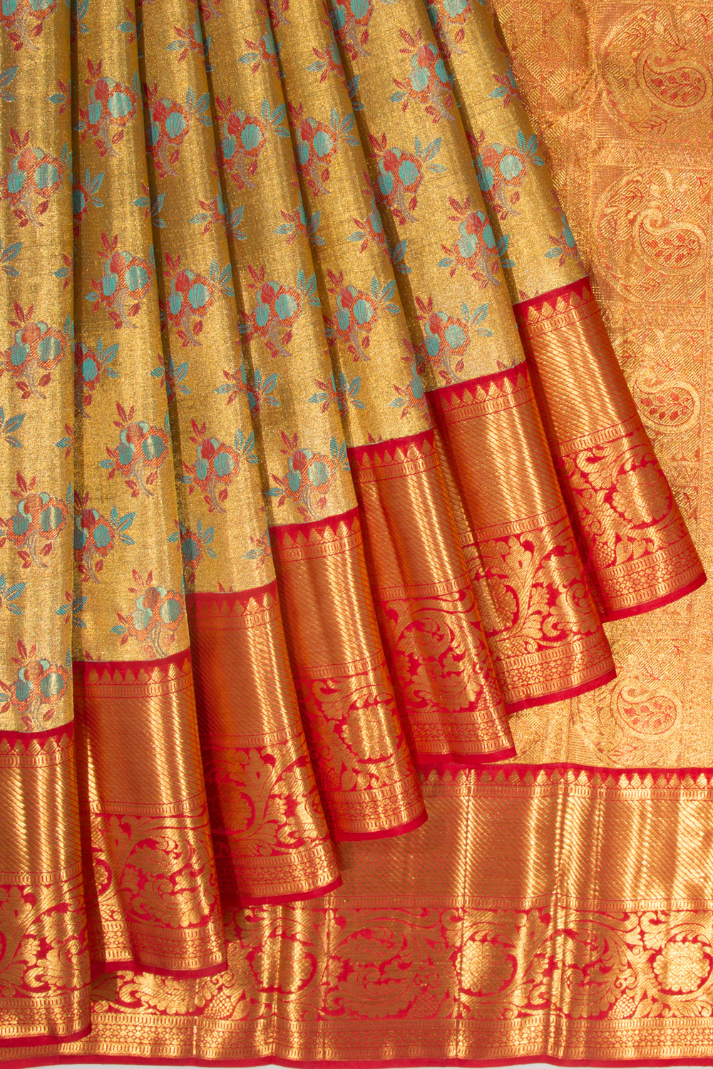 Kanchipuram Silk Tissue Brocade Gold Saree