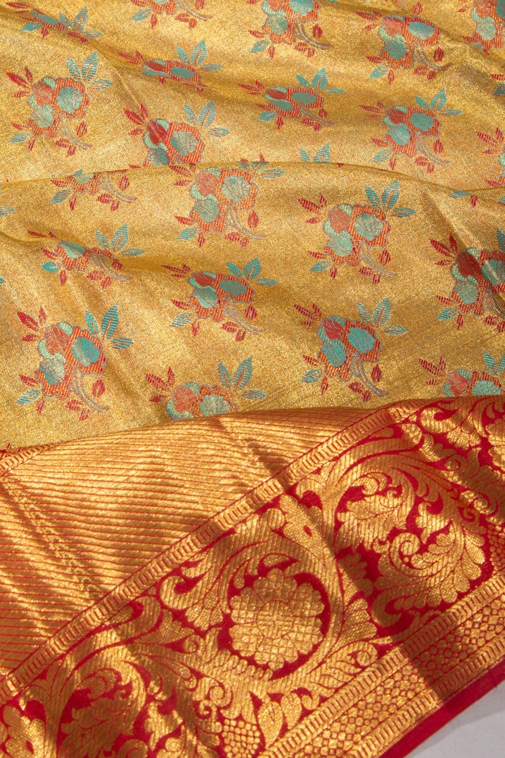 Kanchipuram Silk Tissue Brocade Gold Saree