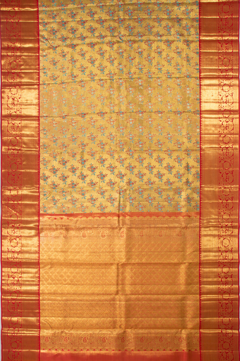 Kanchipuram Silk Tissue Brocade Gold Saree