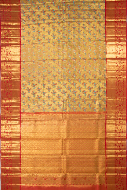 Kanchipuram Silk Tissue Brocade Gold Saree