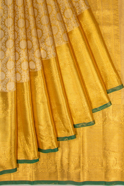 Kanchipuram Silk Tissue Jaal And Butta Gold Saree