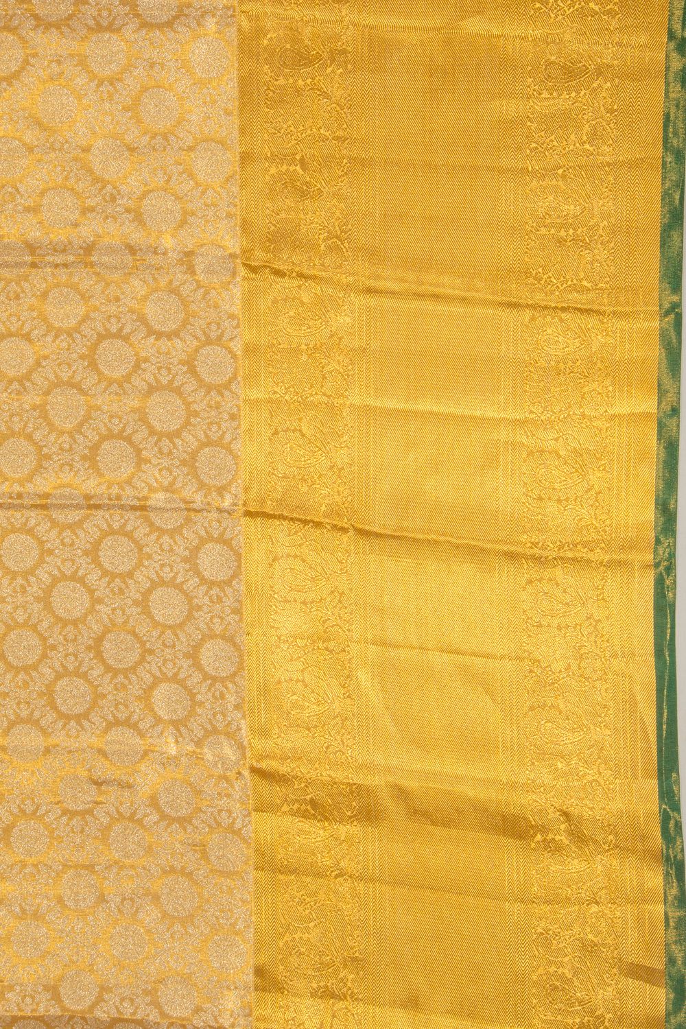 Kanchipuram Silk Tissue Jaal And Butta Gold Saree
