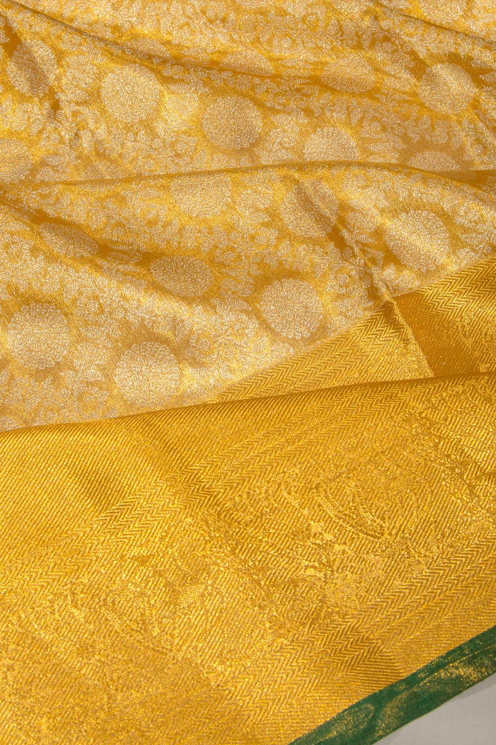Kanchipuram Silk Tissue Jaal And Butta Gold Saree