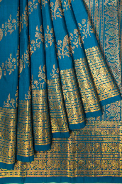 Kanchipuram Silk Jaal Dark Blue Saree