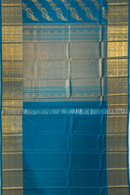 Kanchipuram Silk Jaal Dark Blue Saree